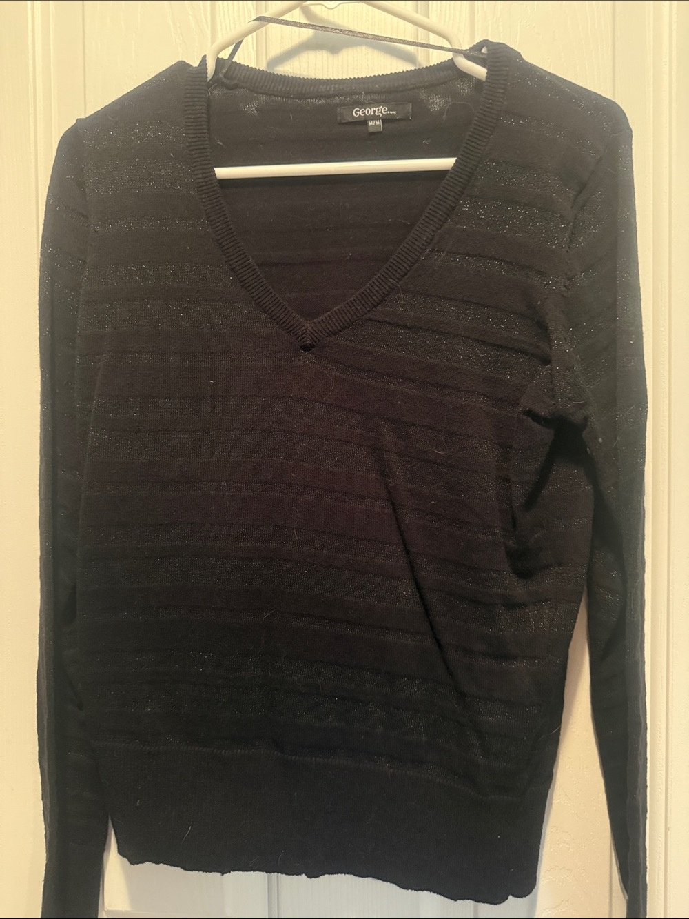 George Black V-Neck Sweater with Subtle Metallic Thread